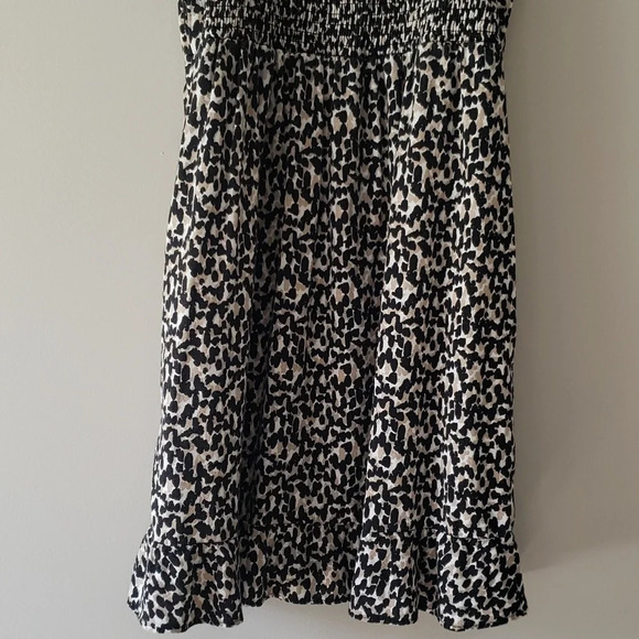 Old Navy Cami Sundress Mini Animal Print Linen Blend Black Tan White Ruffle Hem - Picture 6 of 14
